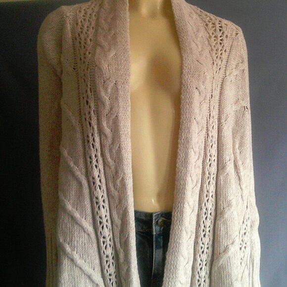 Anthropologie Angel of the North Anais Gray Hi Low Cable Wool Nylon Cardigan Sm - Picture 5 of 12